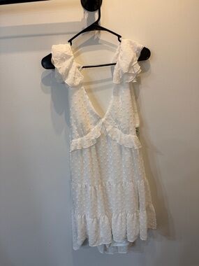 Trixxi White Ruffled Swiss Dot Mini Dress